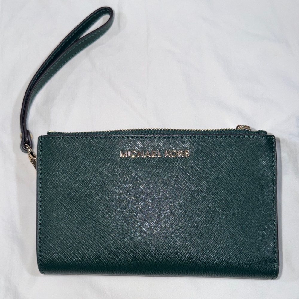 Michael Kors Forest Green Saffiano Wristlet